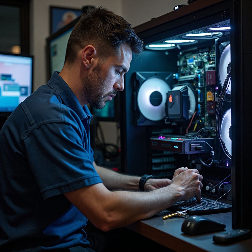 IT specialist maintaining gaming equipment