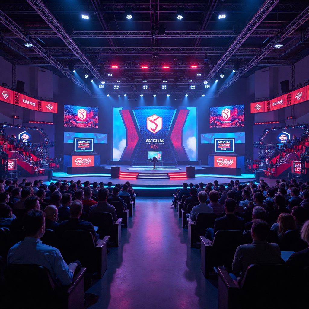 Tournament area with stage and audience seating