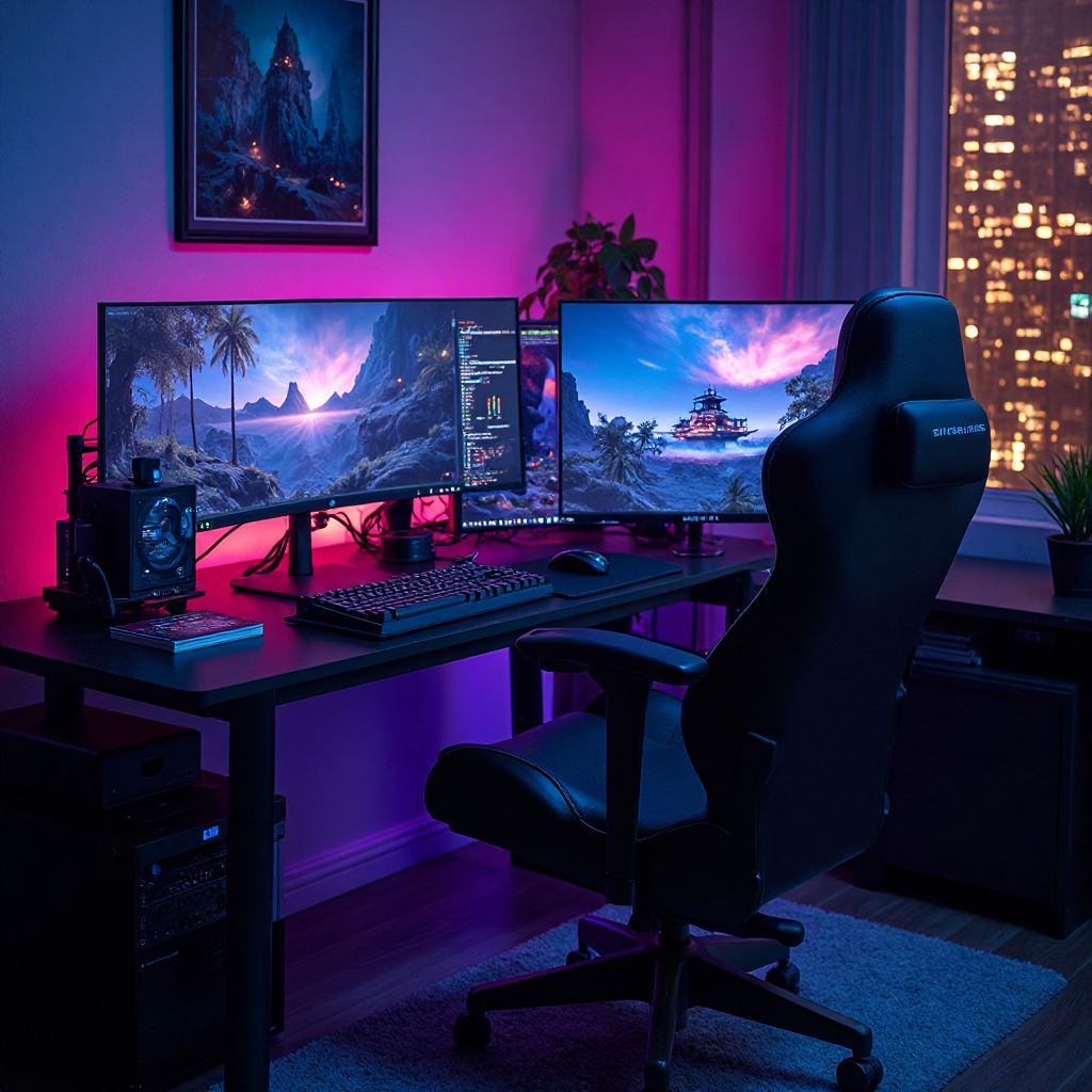 High-end gaming PC setup with RGB lighting